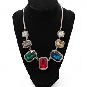 Vintage-Style Multicolored Silver-Tone Statement Necklace